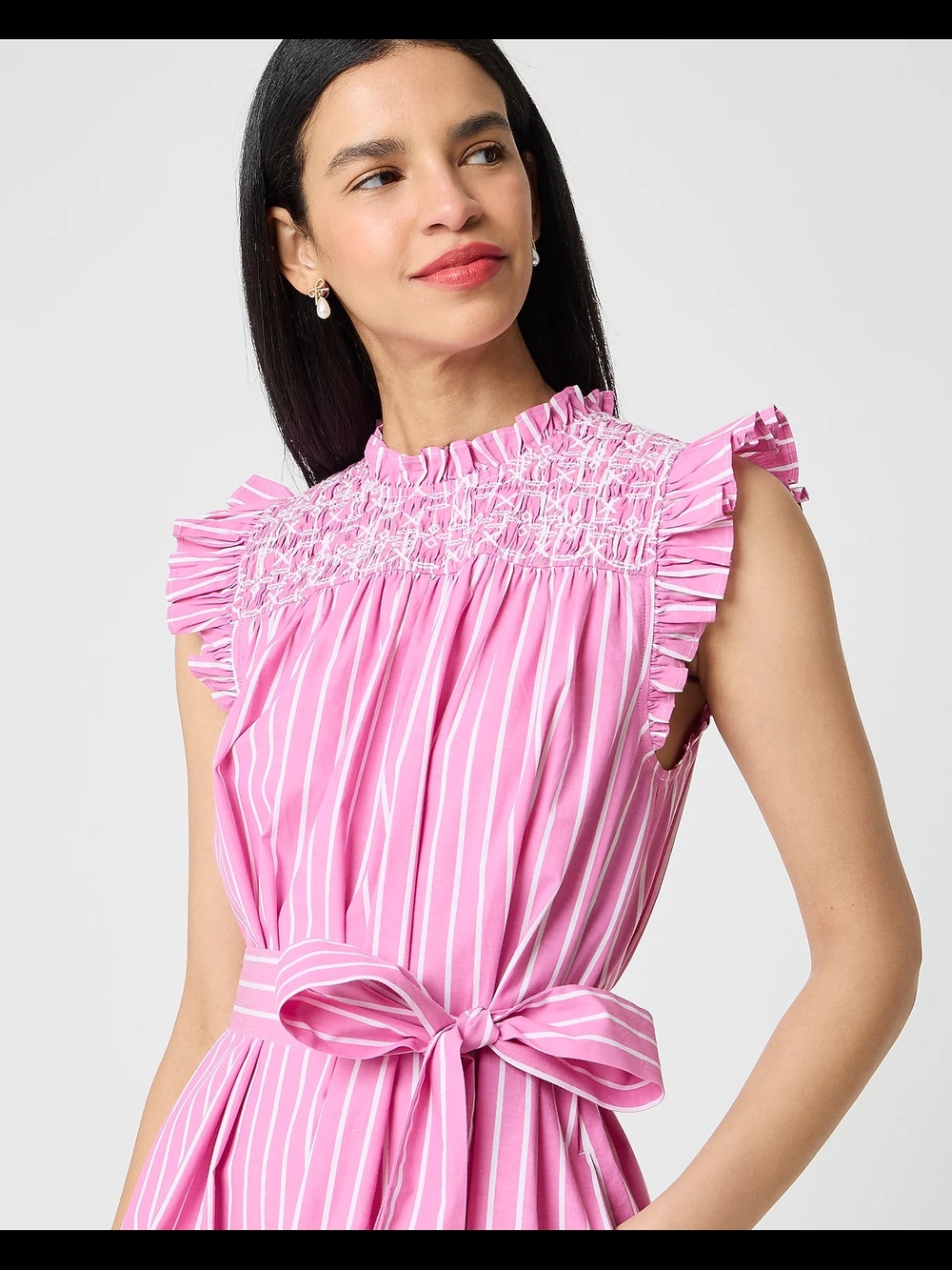 NEW Adorable J Crew Pink Striped Sleeveless Tie-Waist Dress - Picture 2 of 4